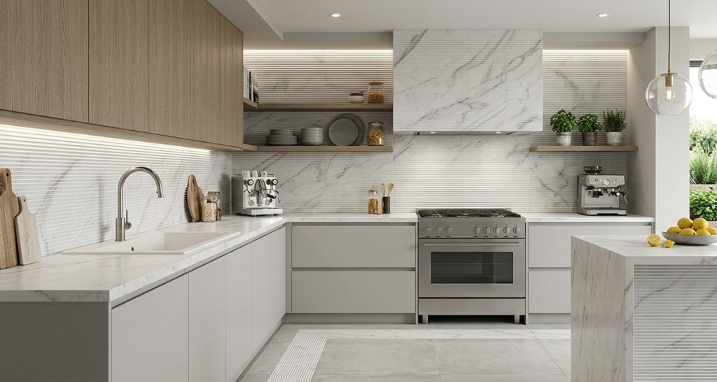 White Marble effect Ribbed D?cor Ceramic Wall Tile 300x600mm | Capri ...