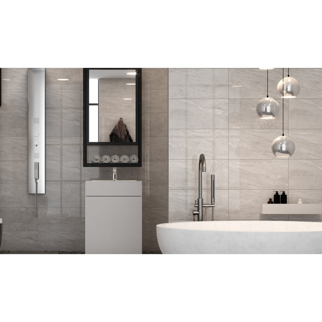 Nordic Light Grey Gloss Ceramic Wall Tile 250x400mm N&C Tiles and