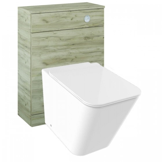 Indo Back to Wall Pan, Slim Soft Close Seat, Appeal Craft Oak WC Unit and Concealed Cistern