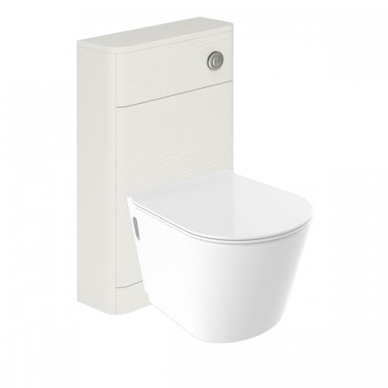 Surface Back to Wall Pan, Slim Soft Close Seat, Cuban White Wood WC Unit and Concealed Cistern