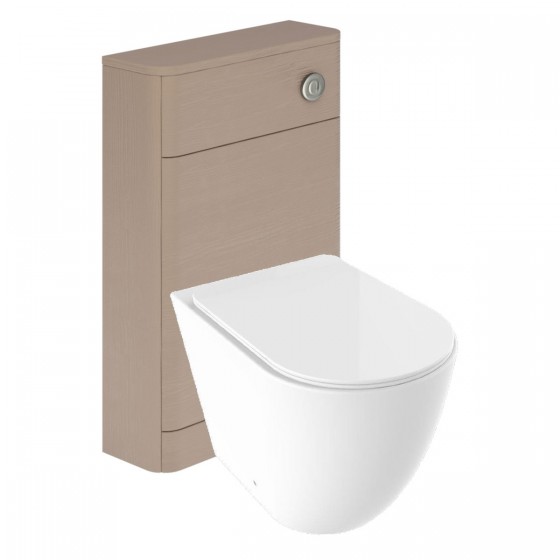 Invent Back to Wall Pan, Slim Soft Close Seat, Cuban Light Grey Wood WC Unit and Concealed Cistern