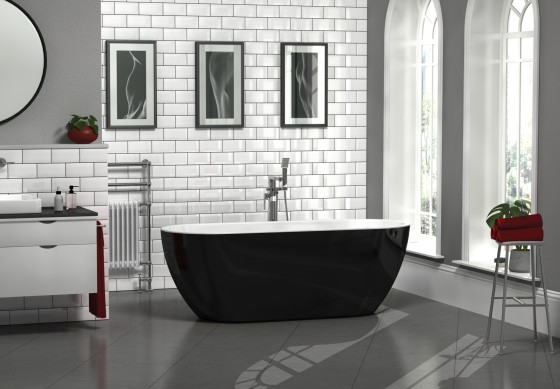 Arlington Gloss Black Bath Including Waste 1500 x 730mm