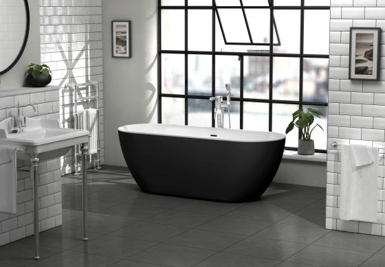 Arlington Matt Black Bath Including Waste 1500 x 730mm