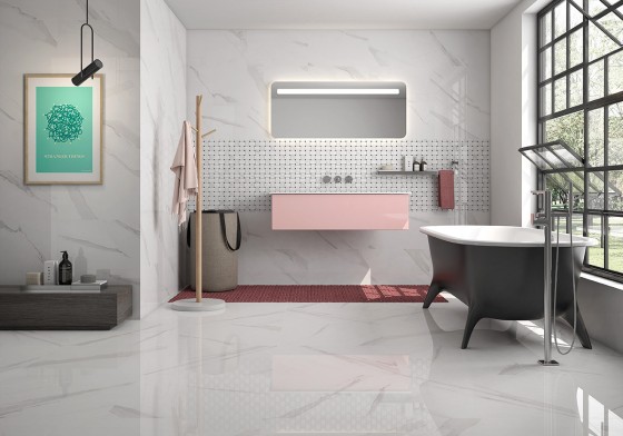 Neptune White Plain Marble Gloss Ceramic Wall Tile 330x550mm