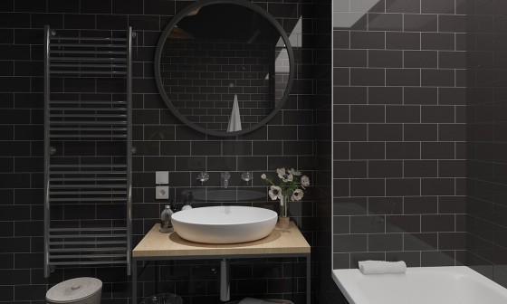 Flat Metro Gloss Black Ceramic Wall Tile 200x100mm