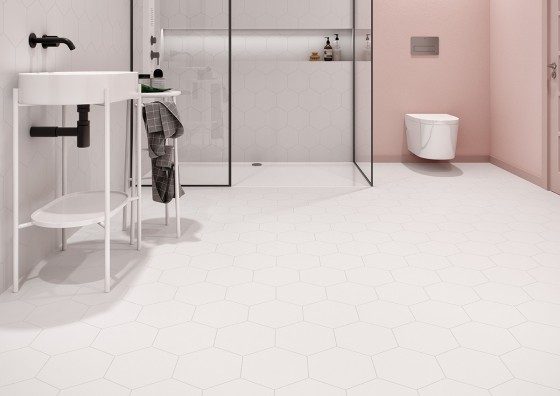 Granada Hexagon White Plain Porcelain Floor and Wall Tile 198x228mm