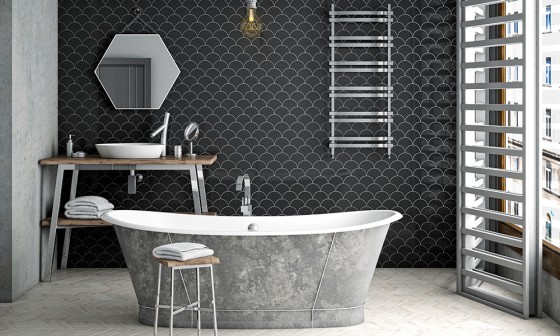 Scale Black Interlocking Gloss Wall Tile 106x120mm