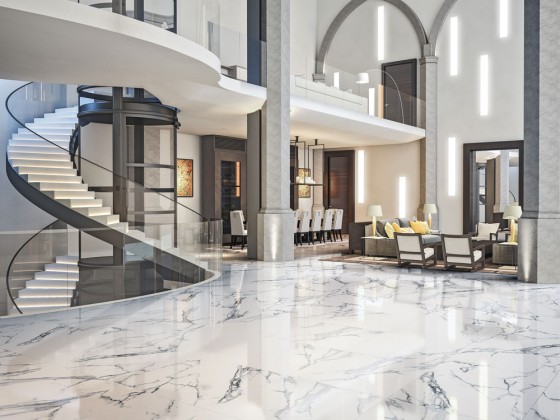 Statuario Polished White Marble Porcelain Wall & Floor Tile 900x900mm
