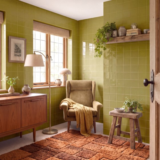 N&C Ikon Plain Colour Fresh Lime Gloss Ceramic Wall Tile 148x148mm