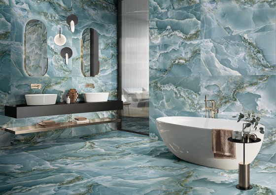 Italian Onyx Turquoise Green Polished Porcelain Wall & Floor Tile 600x1200mm
