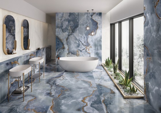 Italian Onyx Blue Polished Porcelain Wall & Floor Tile 600x1200mm