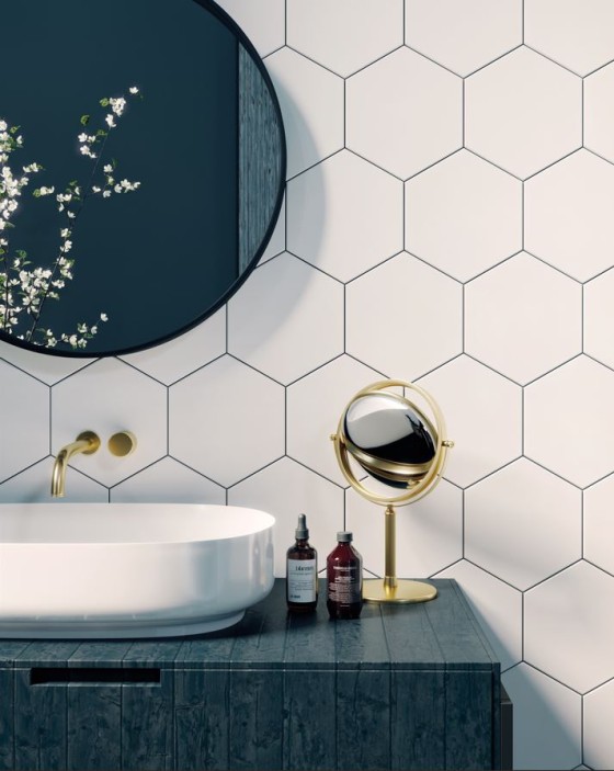 Lily 5 Hexagon White Porcelain Floor & Wall Tile 198x228mm