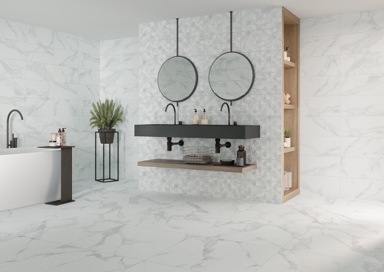 Marina Satin White Marble Ceramic Wall Tile 250x500