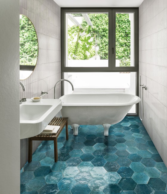 Lume Blue Hexagon Porcelain Wall and Floor Tile 210x182mm