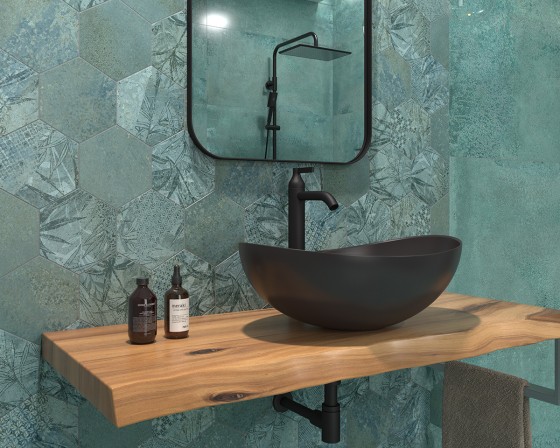 Utopia Tropic Hex Mint Porcelain Wall and Floor Tile 150x170mm