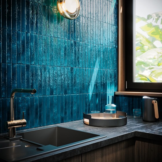 Symphony Sapphire Crackle Gloss Ceramic Wall Tile 38x235mm