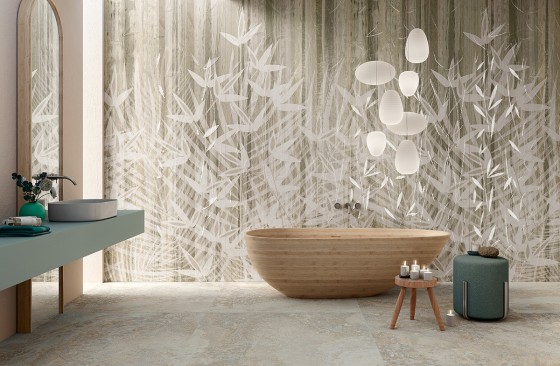 Amazon Shadow Leaves Floral Natural Porcelain Floor and Wall Tile 600x1200mm