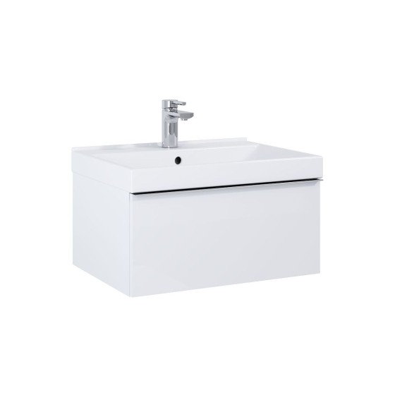 Look Wall Hung Basin Unit 60cm 1 Drawer White Gloss with Black Handle