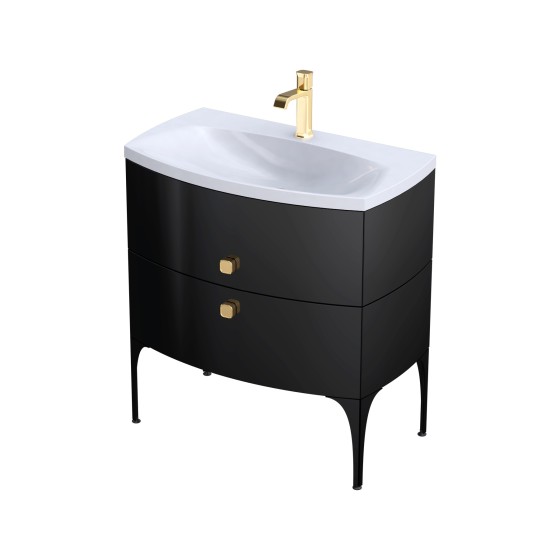 Wimborne Wall Hung 2 Drawer Basin Unit 82cm Gloss Black