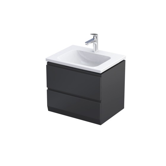Rectory Wall Hung 2 Drawer Basin Unit 60cm Matt Black