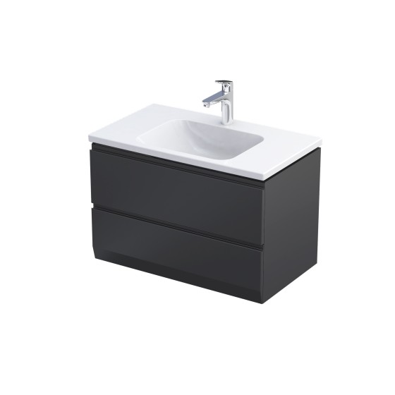 Rectory Wall Hung 2 Drawer Basin Unit 80cm Matt Black