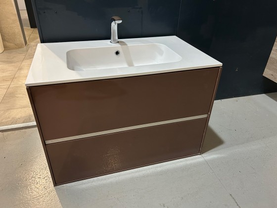 S7005511 Radiance Dark Coffee Gloss 850mm 2 Drawer Wall Hung Unit With LED Lights & 1 Wash Basin