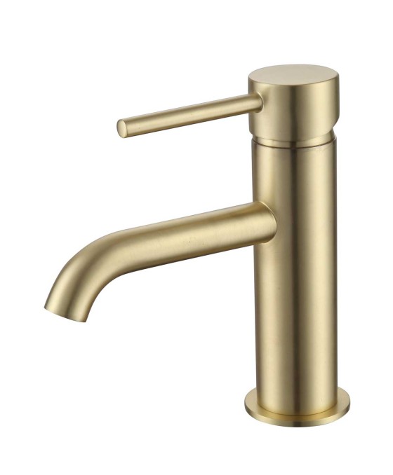 Quadro Brushed Brass Mini Mono Basin Mixer With Clicker Waste