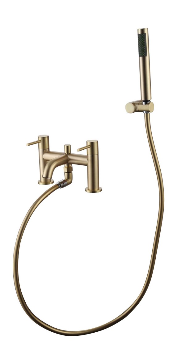 Quadro Brushed Brass Deck Mounted Bath Shower Mixer