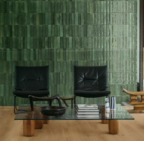 Lume Green 3D Rake Structure Gloss Porcelain Wall & Floor Tile 240x60mm