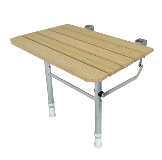 Bamboo Fold Up Shower Seat W/ Stainless Steel Brackets & Adjustable Legs