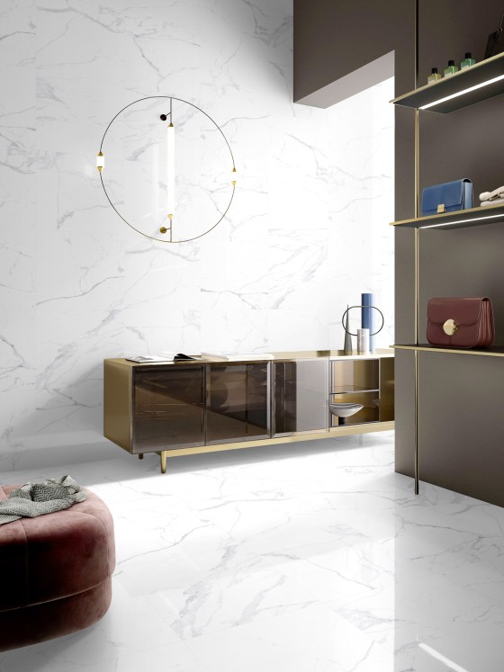 Amalfi White Marble Polished Porcelain Floor & Wall Tile 600x600mm