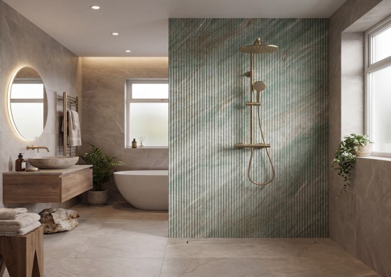 Shoreditch Matt Green Ribbed Decor Porcelain Wall Tile 600x1200mm