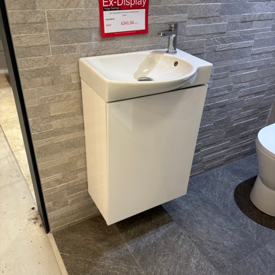 Drift White Gloss Cloakroom Wall Mounted 1 Tap Hole Basin Unit 450x350mm