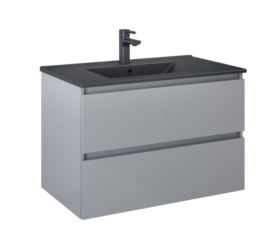 S7009418 / S7009428 Sussex 2 Drawer Basin Unit Gloss Light Grey 80CM