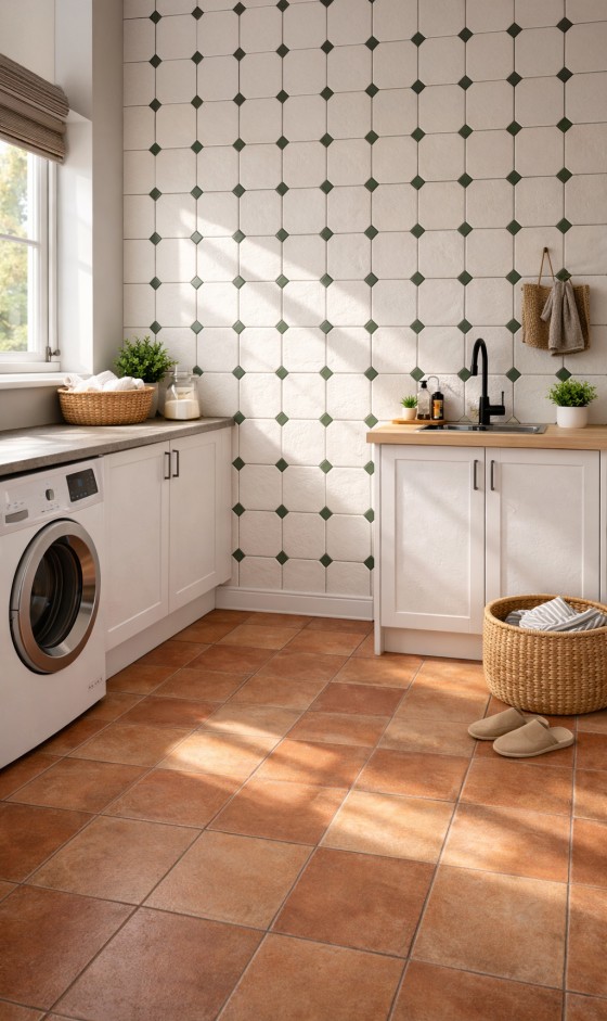 Cotswolds English White Matt Octagon Ceramic Wall Tile 150x150mm with Racing Green Taco (Insert)