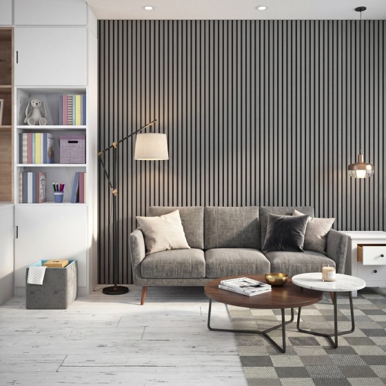 Acoustic Wood Slat Wall Panel Grey Oak 2400x600mm