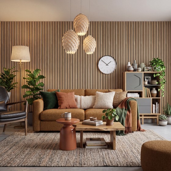 Acoustic Wood Slat Wall Panel Siberian Oak 2400x600mm