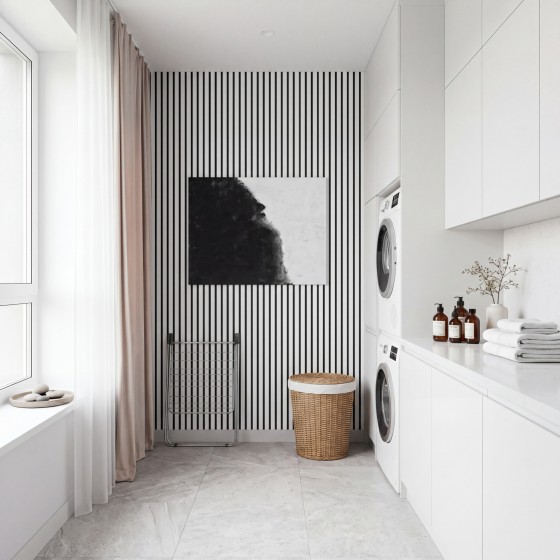 Acoustic Wood Slat Wall Panel White 2400x600mm