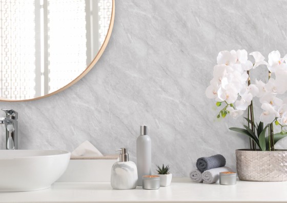 Allure PVC Shower Wall Panel T&G Light Grey Marble Gloss 2400x1000x10mm