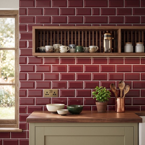 Frame Bordeaux Deep Metro Ceramic Wall Tile 75x150mm