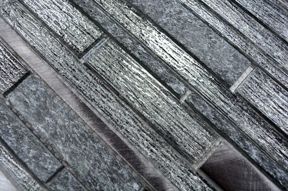 Linear Stick Mosaic Infinity Black Mixed Wall Tile 298x310mm