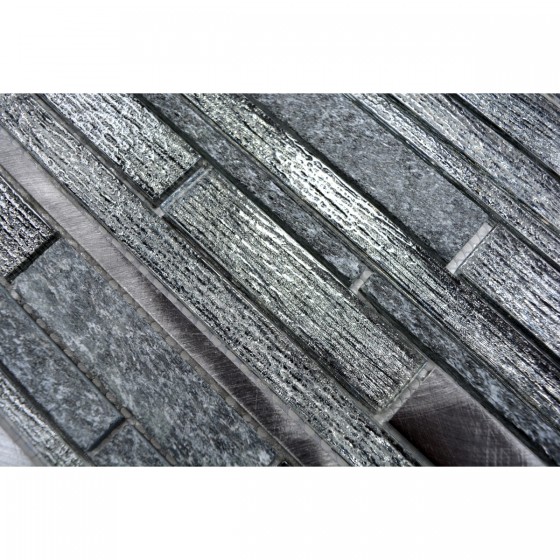 Linear Stick Mosaic Infinity Black Mixed Wall Tile 298x310mm