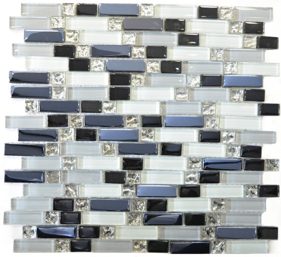Mosaic Fairmont White & Silver Linear Brick Mixed Wall Tile 300x295mm
