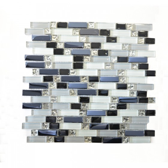 Mosaic Fairmont White & Silver Linear Brick Mixed Wall Tile 300x295mm