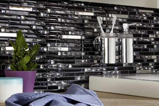 Linear Stick Mosaic Conrad Black & Silver Mixed Wall Tile 298x338mm