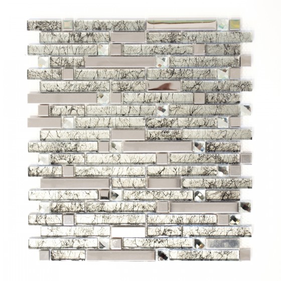 Linear Stick Mosaic Mandarin Silver Mixed Wall Tile 298x338mm