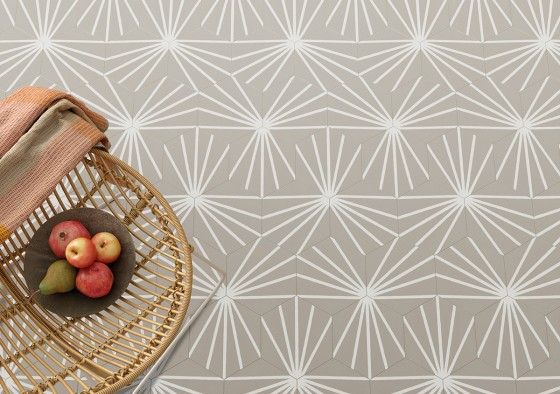 Lily 5 Hexagon Grey Line Decor Porcelain Floor & Wall Tile 198x228mm