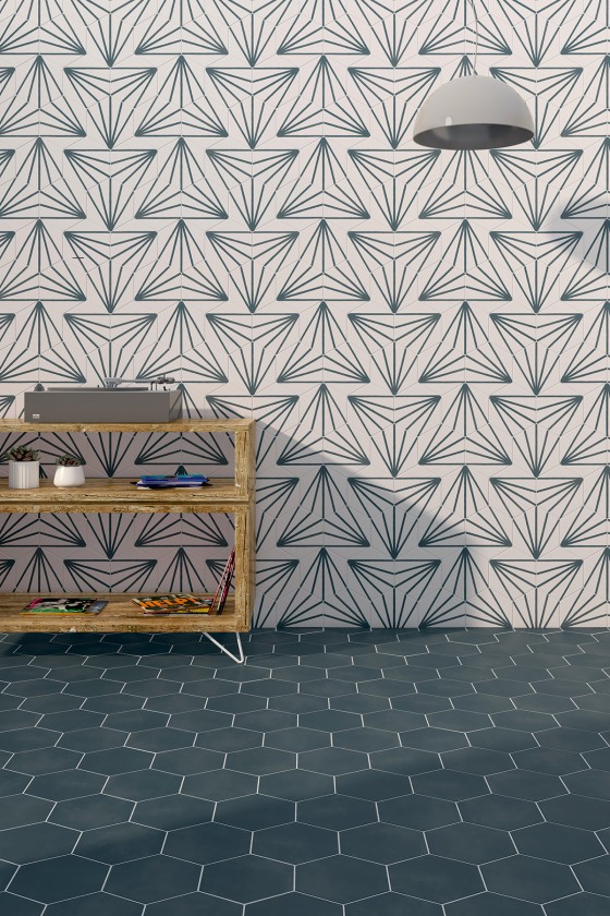 Lily 5 Hexagon Blue Porcelain Floor & Wall Tile 198x228mm