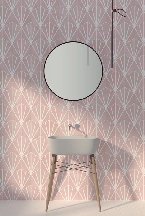 Lily 5 Hexagon Pink Line Decor Porcelain Floor & Wall Tile 198x228mm