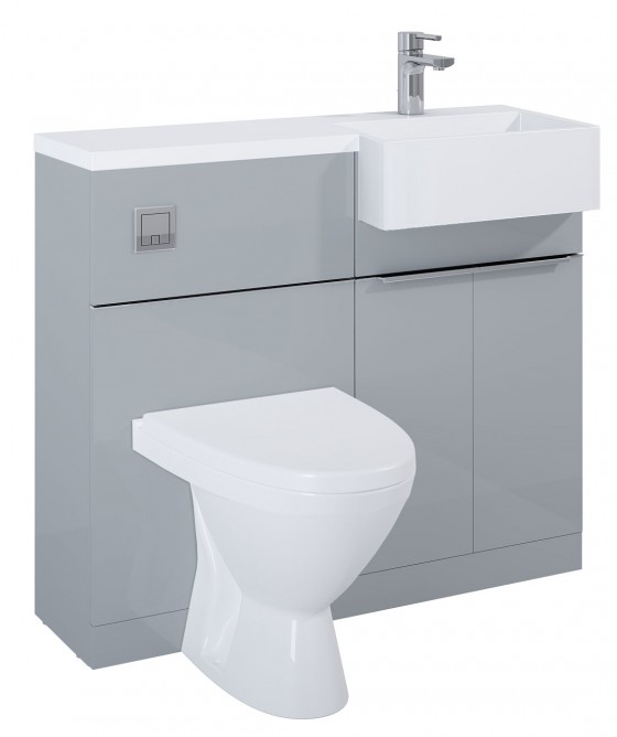 Linear Compact 100cm 2 Door Combination Vanity Unit RH Light Grey